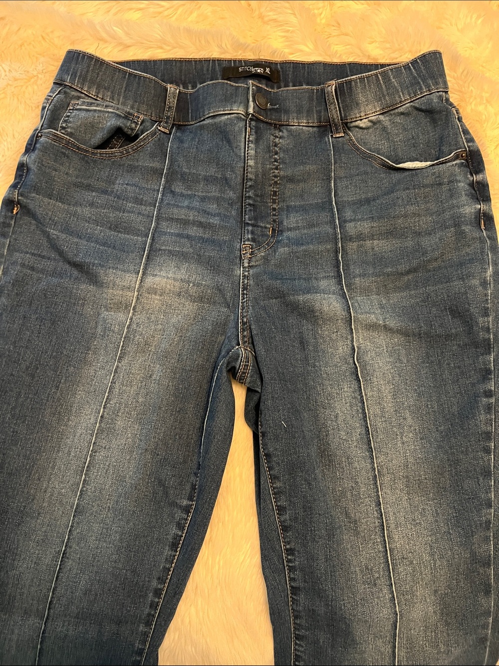 Striped Seam Mid-Blue women pull on  Jeans size xl